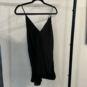 Black silk tank top with a train